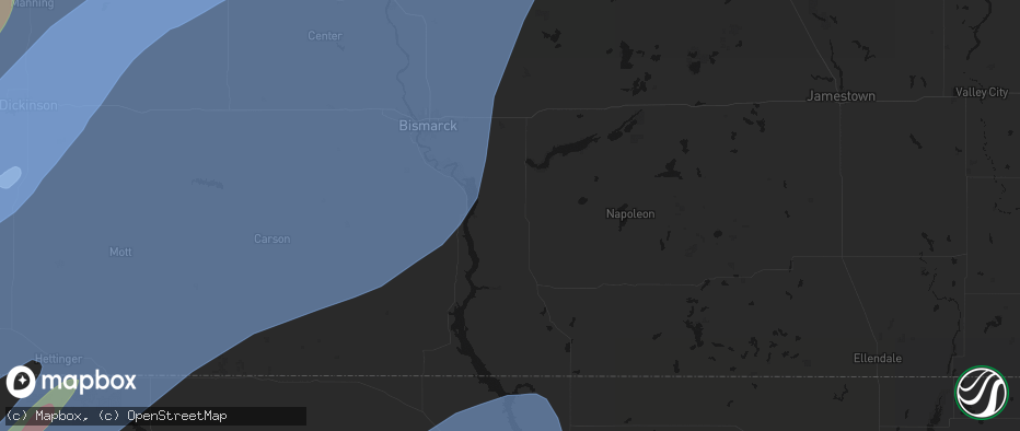 Hail map in Hazelton, ND on June 7, 2026