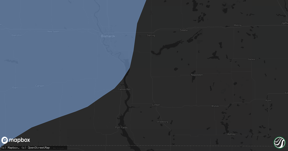 Hail map in Hazelton, ND on June 7, 2026