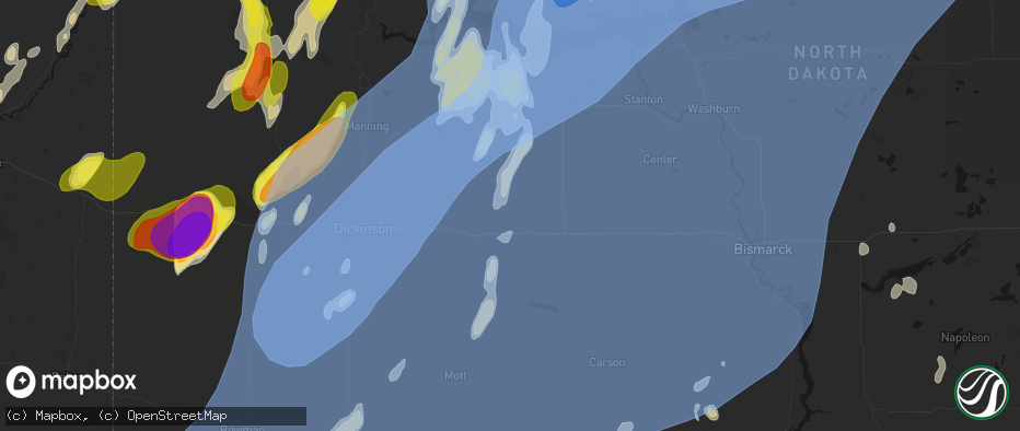 Hail map in Hebron, ND on June 7, 2026