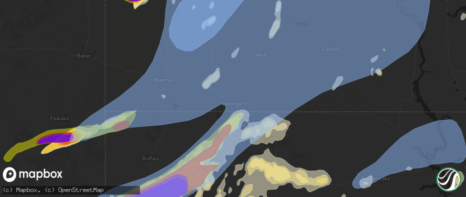 Hail map in Hettinger, ND on June 7, 2026
