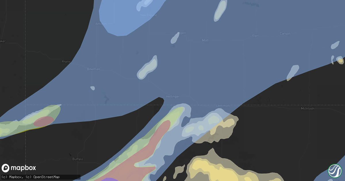 Hail map in Hettinger, ND on June 7, 2026