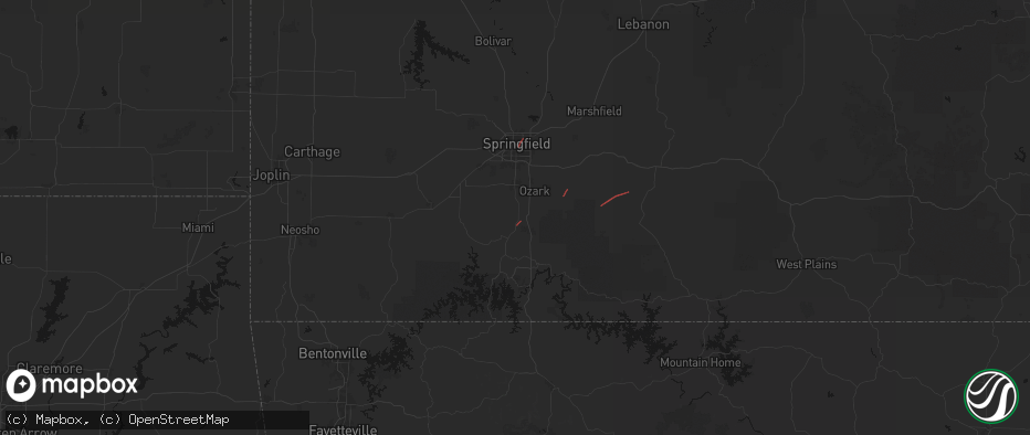 Hail map in Highlandville, MO on June 7, 2026
