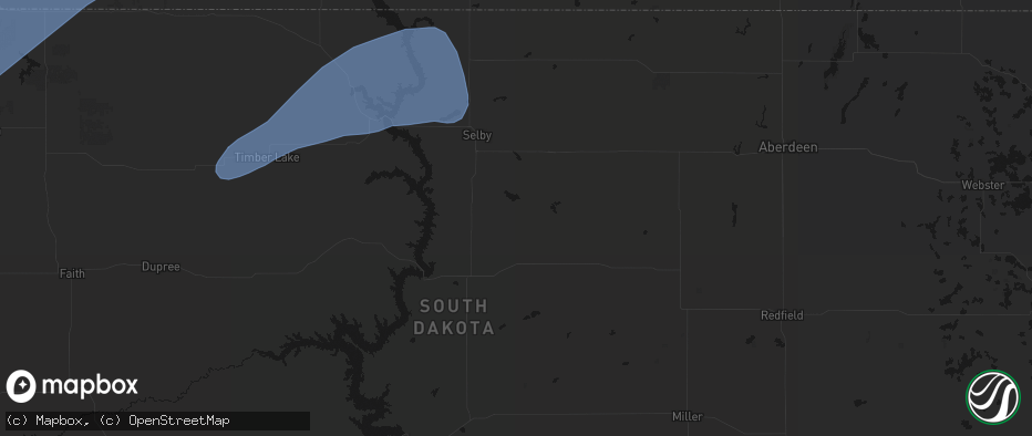 Hail map in Hoven, SD on June 7, 2026