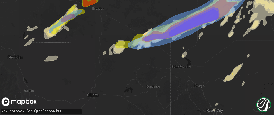 Hail map in Hulett, WY on June 7, 2026