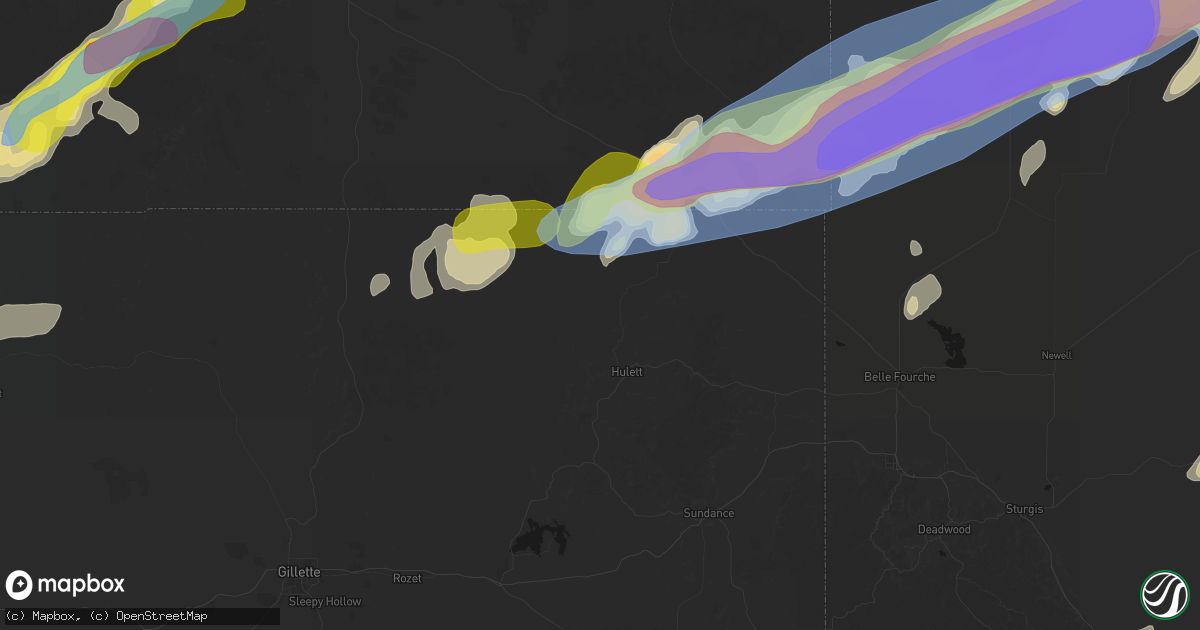 Hail map in Hulett, WY on June 7, 2026