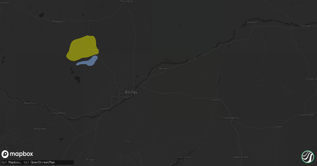 Hail map in Huntley, MT on June 7, 2026