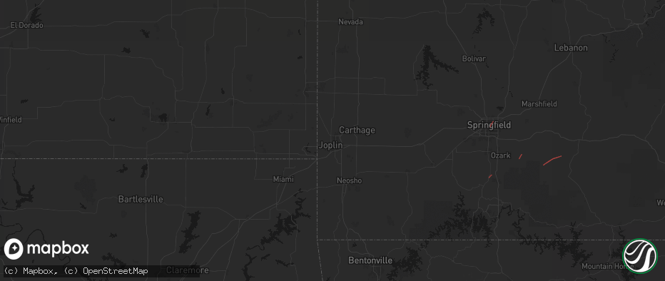 Hail map in Joplin, MO on June 7, 2026