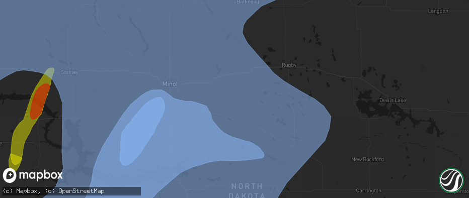 Hail map in Karlsruhe, ND on June 7, 2026