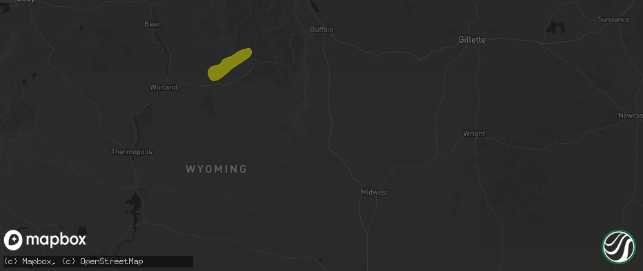 Hail map in Kaycee, WY on June 7, 2026