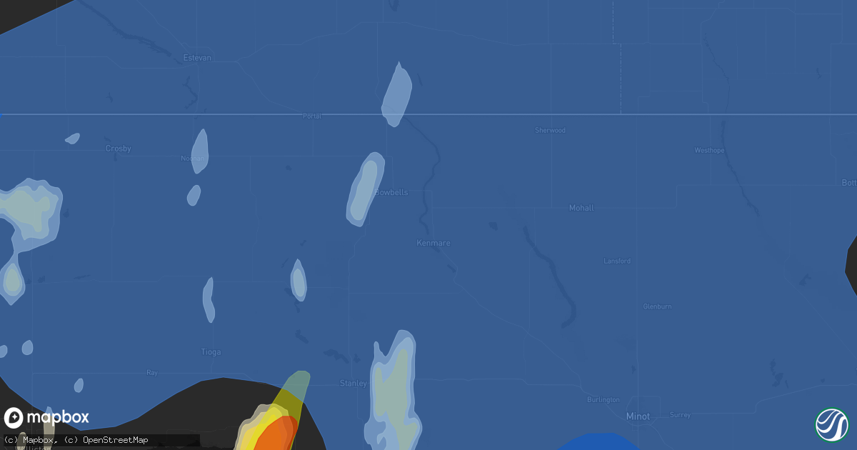 Hail map in Kenmare, ND on June 7, 2026