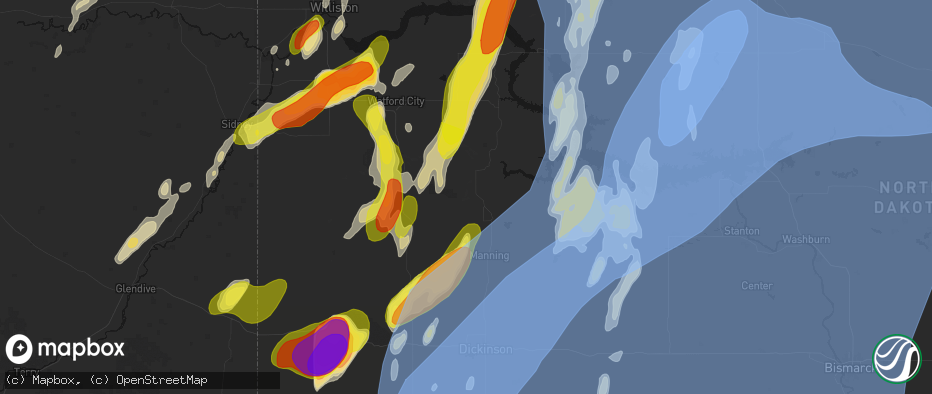 Hail map in Killdeer, ND on June 7, 2026