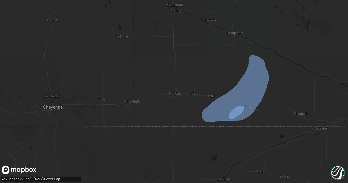 Hail map in Kimball, NE on June 7, 2026