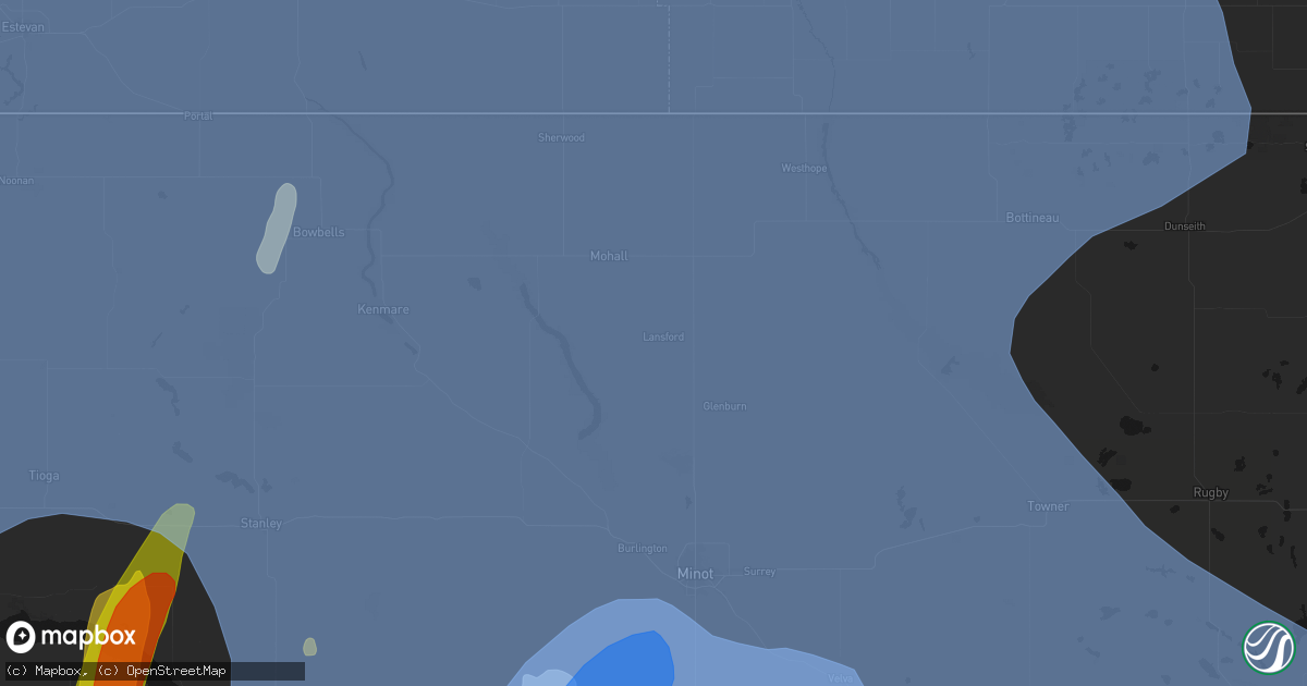 Hail map in Lansford, ND on June 7, 2026