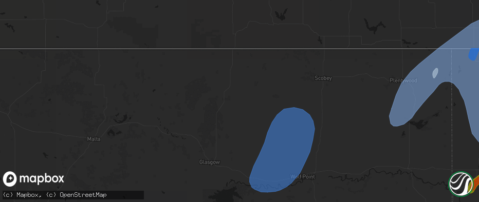 Hail map in Larslan, MT on June 7, 2026