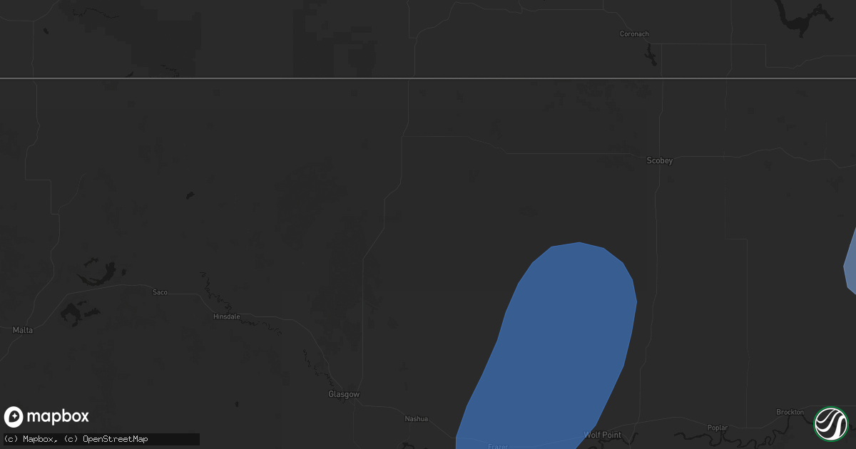 Hail map in Larslan, MT on June 7, 2026