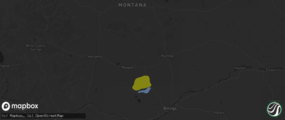 Hail map in Lavina, MT on June 7, 2026