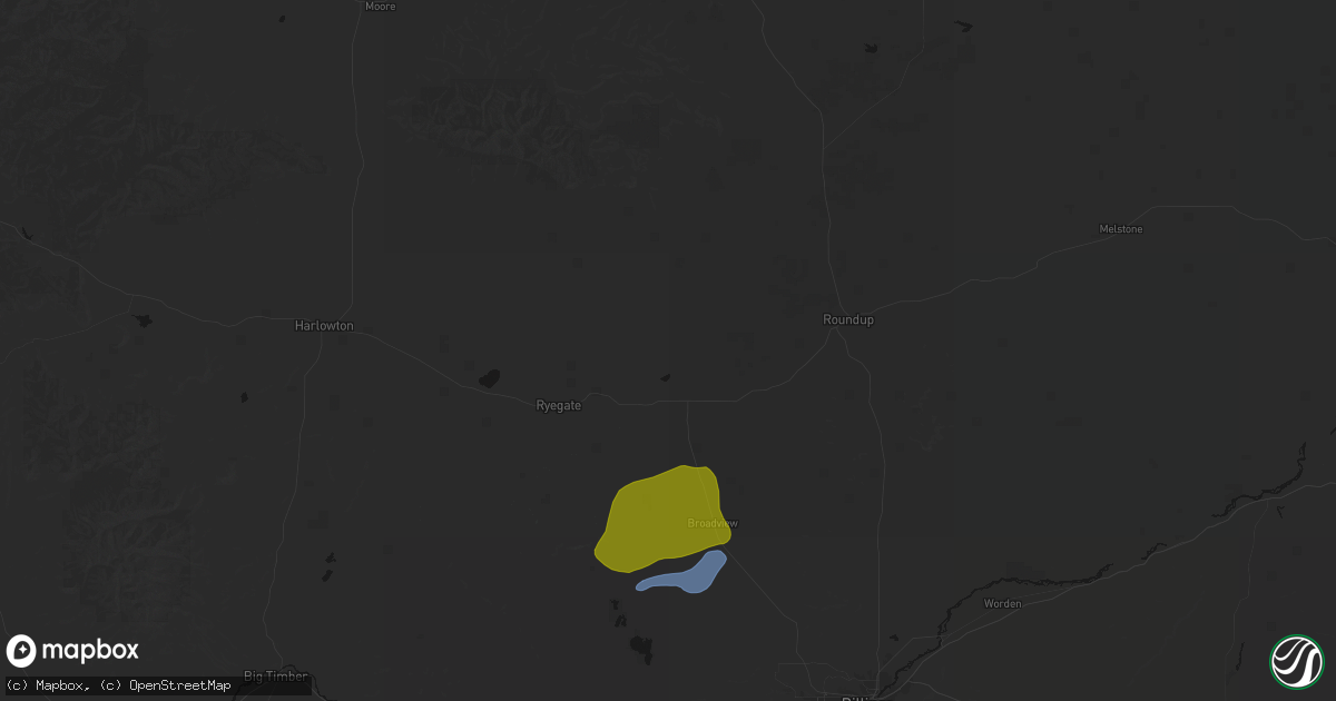 Hail map in Lavina, MT on June 7, 2026