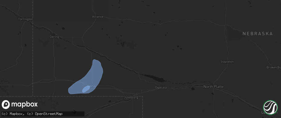 Hail map in Lewellen, NE on June 7, 2026