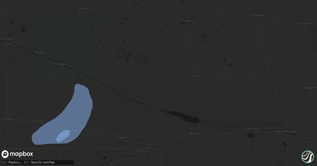 Hail map in Lewellen, NE on June 7, 2026