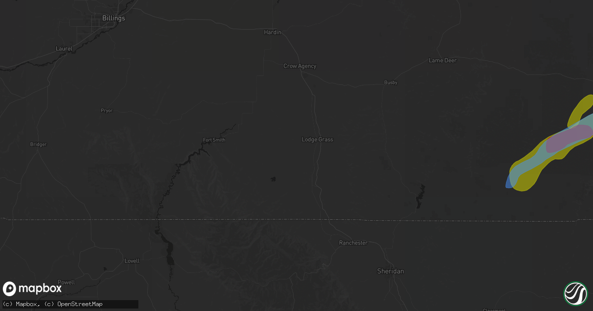 Hail map in Lodge Grass, MT on June 7, 2026