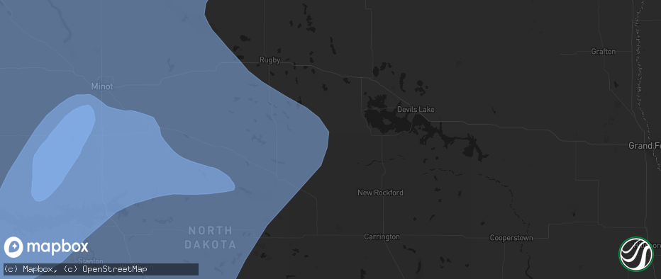Hail map in Maddock, ND on June 7, 2026