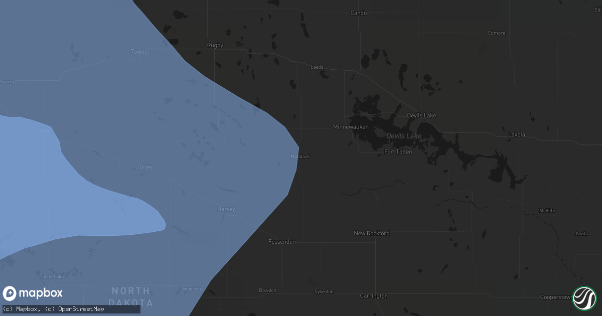 Hail map in Maddock, ND on June 7, 2026