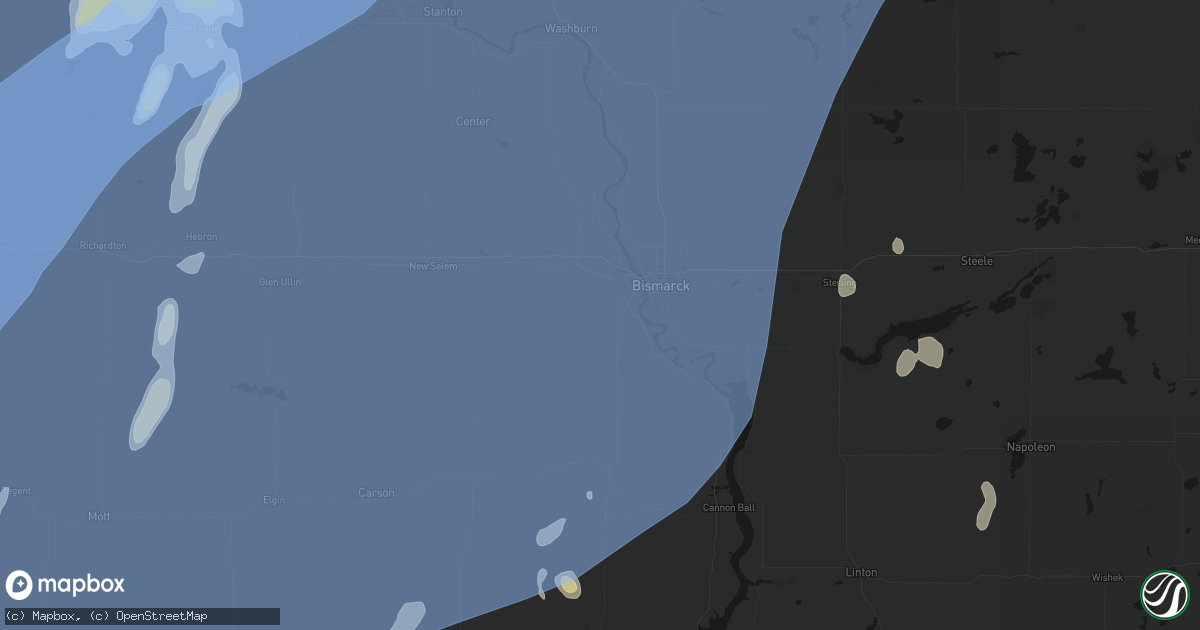 Hail map in Mandan, ND on June 7, 2026