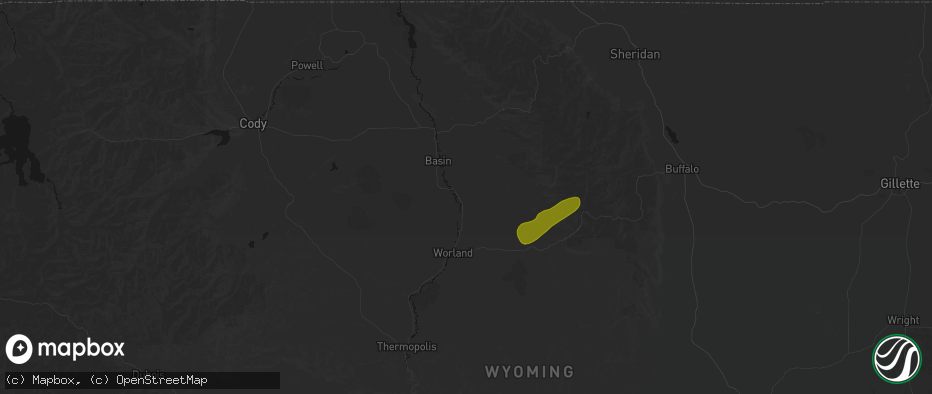 Hail map in Manderson, WY on June 7, 2026