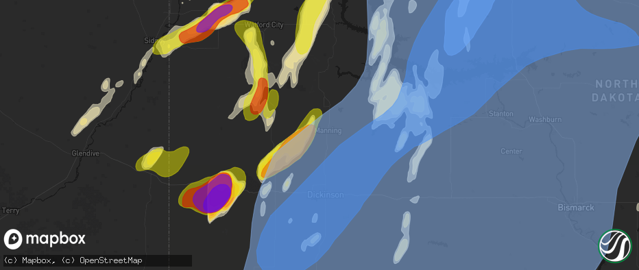 Hail map in Manning, ND on June 7, 2026