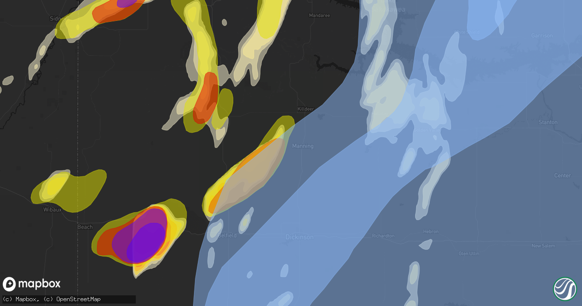Hail map in Manning, ND on June 7, 2026