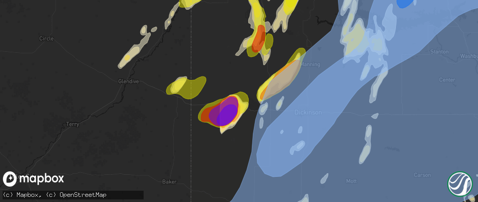 Hail map in Medora, ND on June 7, 2026