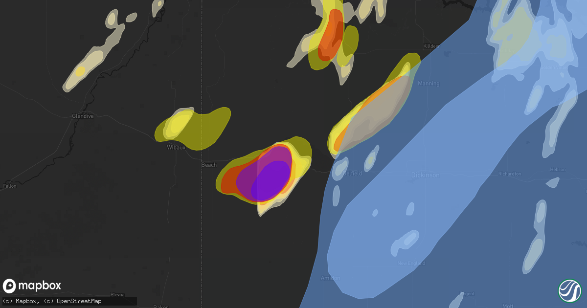 Hail map in Medora, ND on June 7, 2026