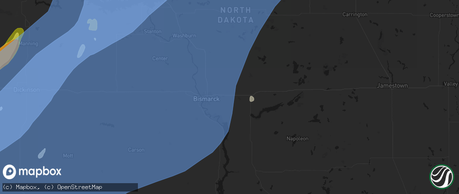 Hail map in Menoken, ND on June 7, 2026