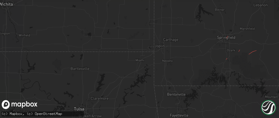 Hail map in Miami, OK on June 7, 2026