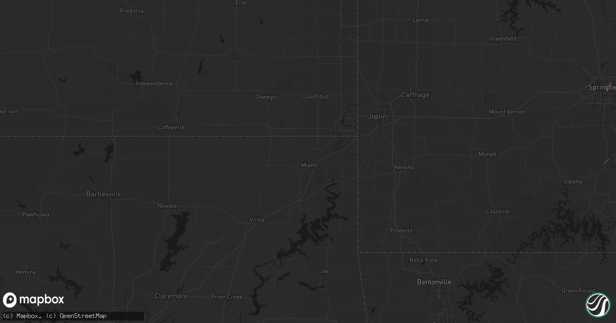 Hail map in Miami, OK on June 7, 2026