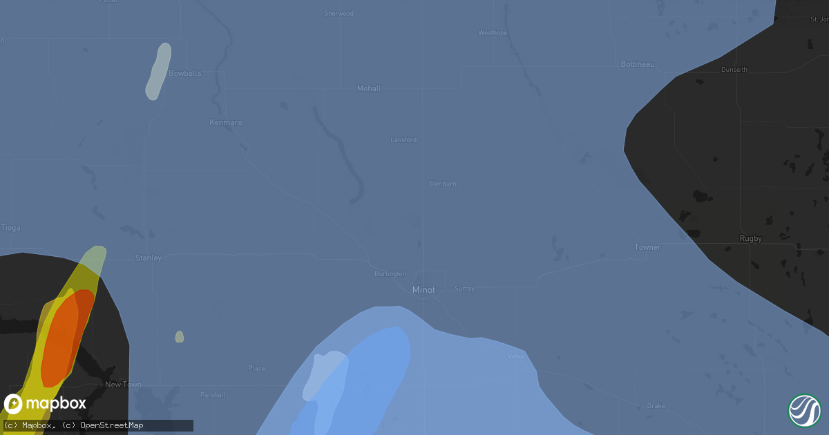 Hail map in Minot Afb, ND on June 7, 2026