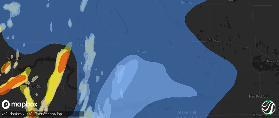 Hail map in Minot, ND on June 7, 2026