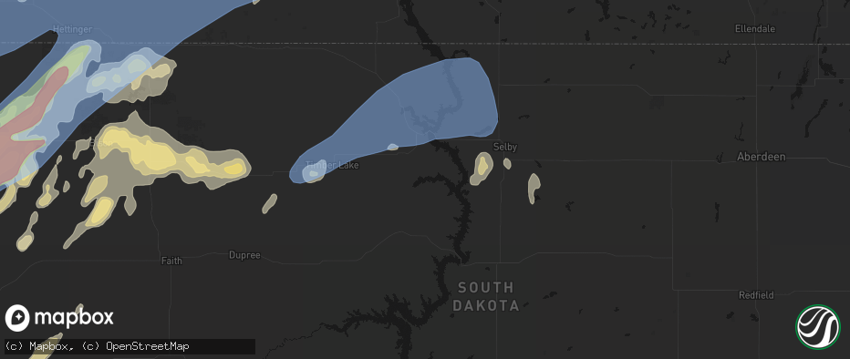 Hail map in Mobridge, SD on June 7, 2026
