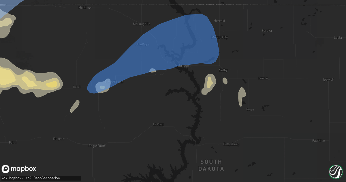 Hail map in Mobridge, SD on June 7, 2026