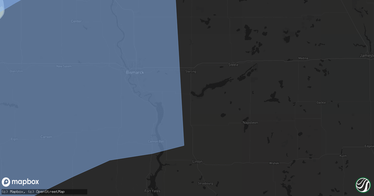 Hail map in Moffit, ND on June 7, 2026