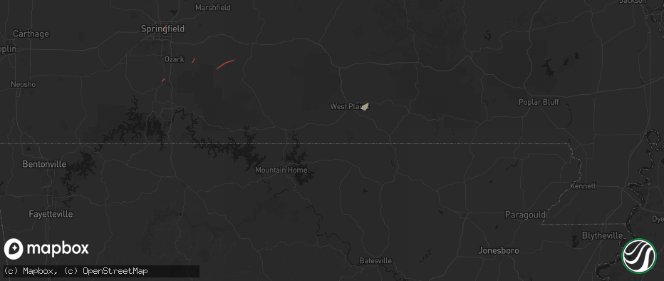 Hail map in Moody, MO on June 7, 2026
