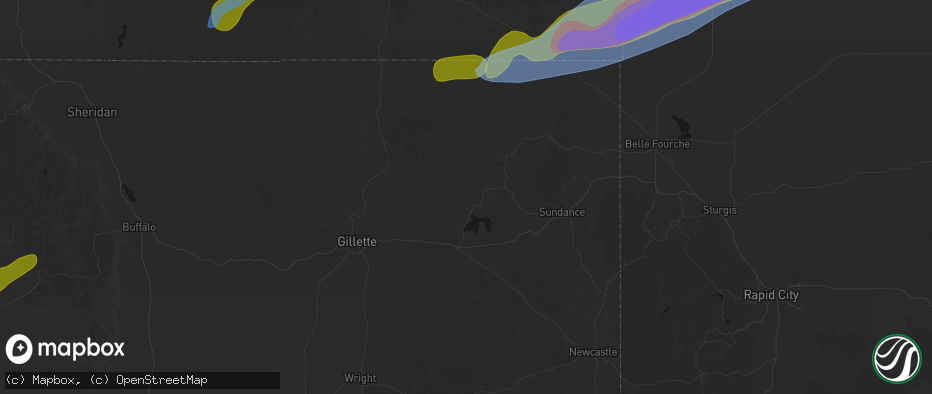 Hail map in Moorcroft, WY on June 7, 2026