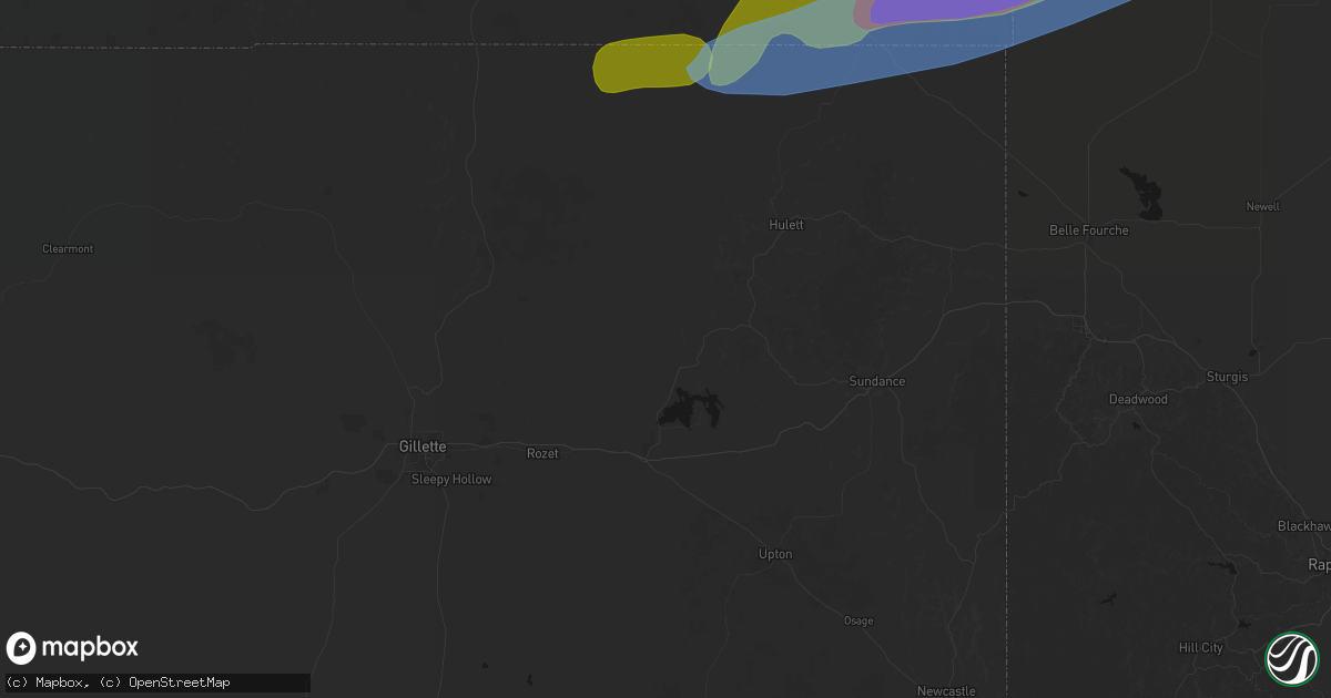 Hail map in Moorcroft, WY on June 7, 2026