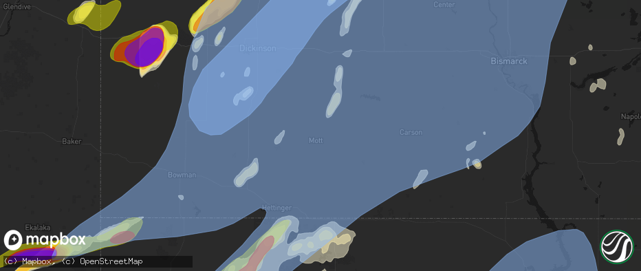 Hail map in Mott, ND on June 7, 2026