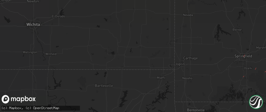 Hail map in Mound Valley, KS on June 7, 2026