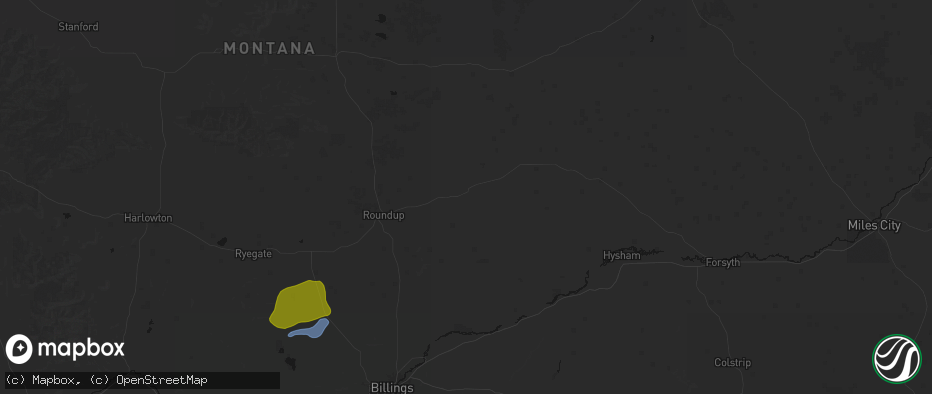 Hail map in Musselshell, MT on June 7, 2026