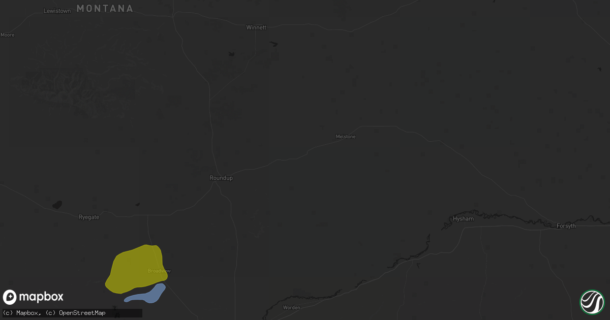 Hail map in Musselshell, MT on June 7, 2026