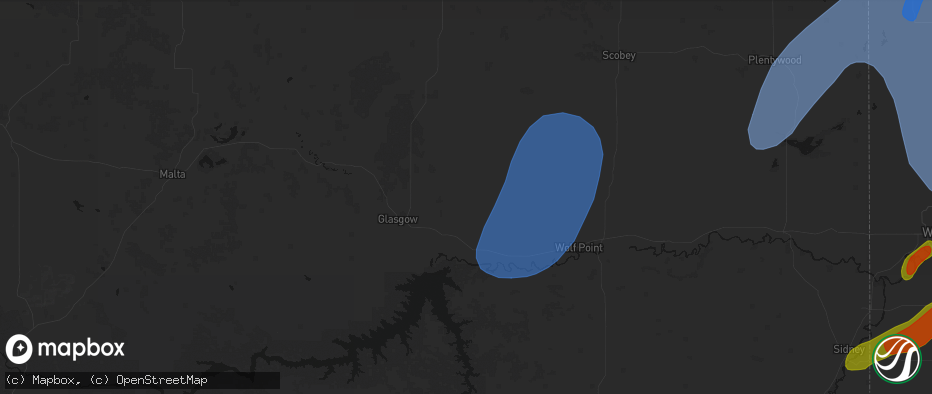 Hail map in Nashua, MT on June 7, 2026