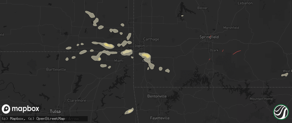 Hail map in Neosho, MO on June 7, 2026