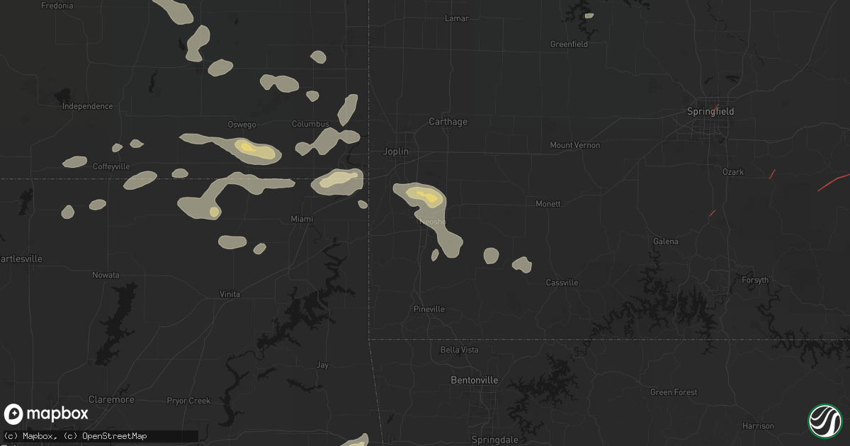 Hail map in Neosho, MO on June 7, 2026